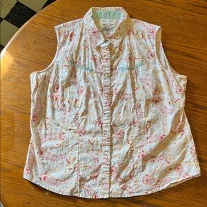 Wrangler Floral Button-Down Sleeveless Shirt with Pearl-look snap and Collar XL